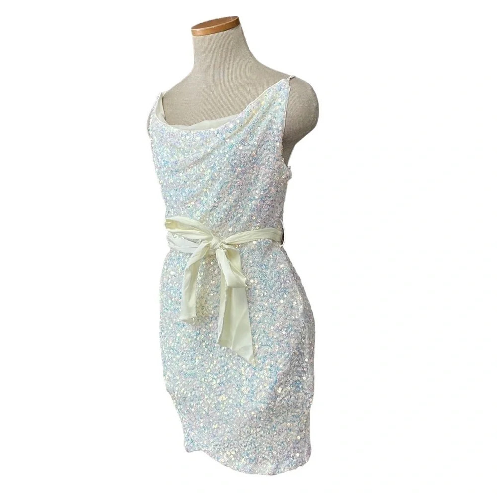 Mable Dress NWT Mini Sequin Sleeveless Scoop Neck Off White Pink Size Medium M - Picture 4 of 15